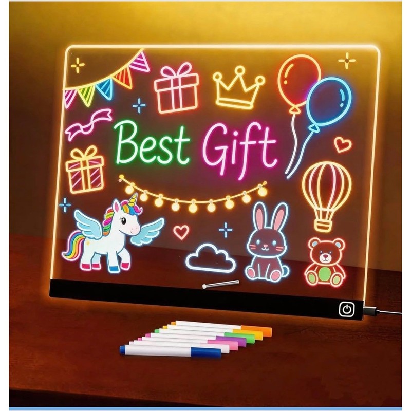 Acrylic LED Note Board with USB Light Clear Dry Erase Message Tablet & 7 Markers
