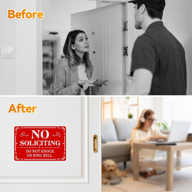 No Soliciting Sign for Front Door, (2 Pack) Self-adhesive , 9 x 6 inches Aluminu gallery