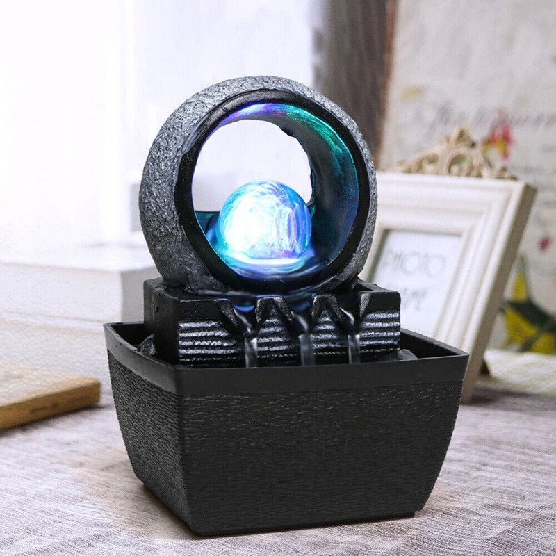 Mini Water Fountain Waterfall Desktop Table Decor LED Light Home Ornament gallery