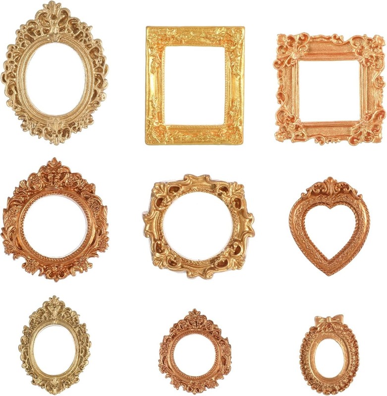 9PCS Mini Gold Frames, Small Gold Picture Frames, Oval Rectangle Antique Resin