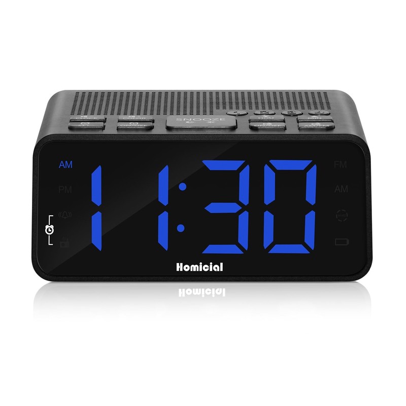 Digital Alarm Clock AM FM Radio Multi Color 1.4 LED Dimmer Battery Plug In