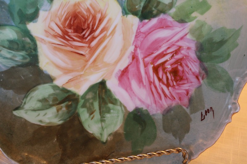 Limoges France LDG & Co Flambeau Porcelain China Handpainted Pink Floral Platter gallery