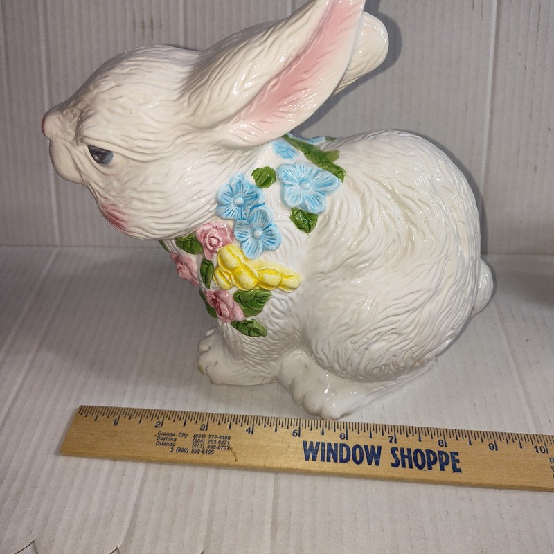 VTG 1990s Ceramic Bunny Statue Floral Pastel Decor Easter Rabbit Home 8.5" gallery