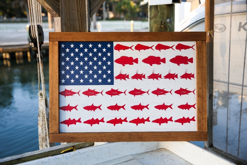 USA Fish Flag sign with Framed Border