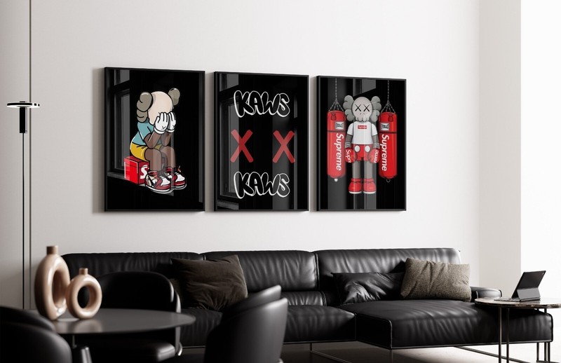 Set of 3 Athlete Kaws Art pieces canvas wall art home decor