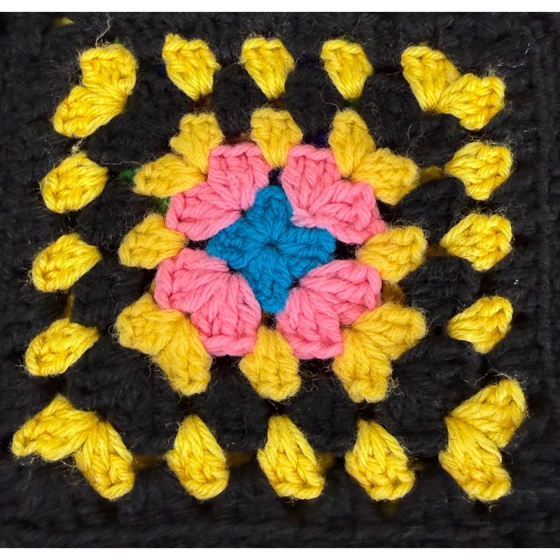 Handmade Crochet Granny Square Afghan Blanket Black Boho Retro Patchwork 62"x70" gallery