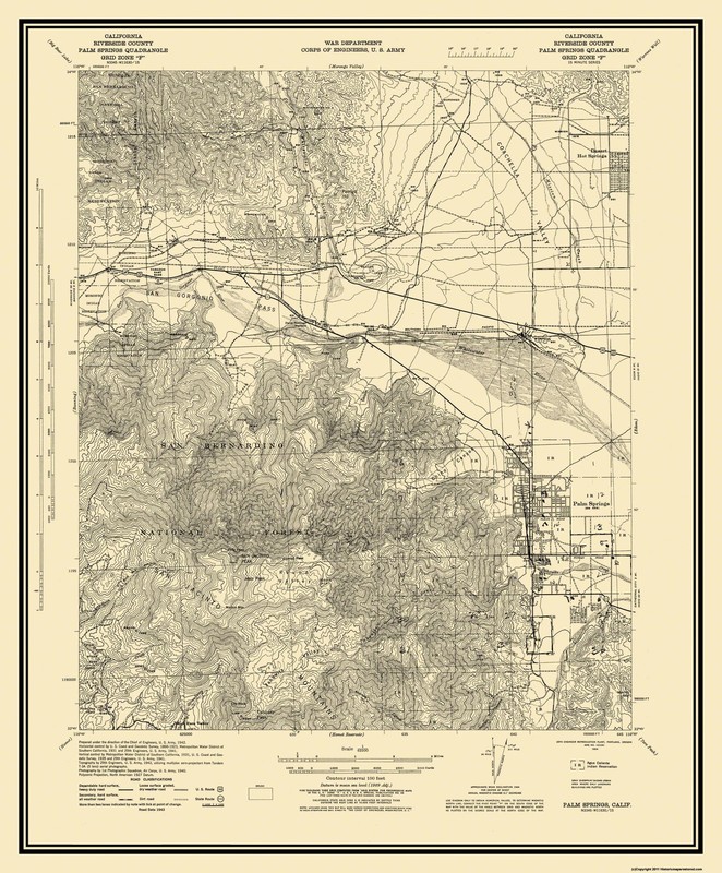 Topographical Map – Palm Springs California Quad – USGS 1928 – Vintage Wall Art