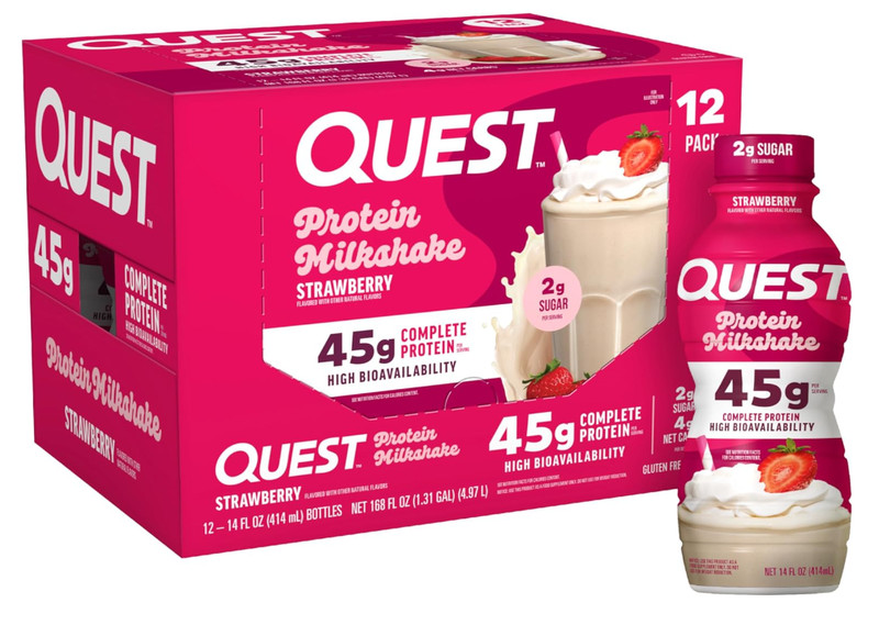 Quest Nutrition Strawberry Protein Shake, 45g Protein, 2g Sugar, 4g Net 12 Count