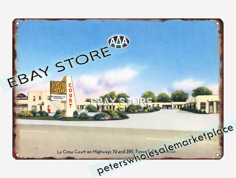 1930-45 La Cima Court Highways 70 285, Roswell, New Mexico tin sign