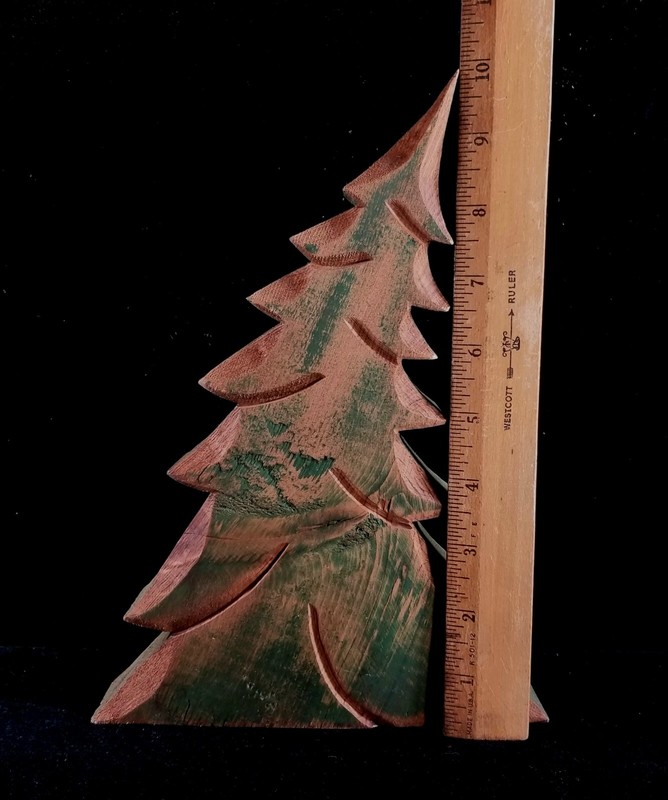 Green Painted 10" Carved Wood Leaning Pine Tree Decoration Xmas & Other 10x7x1.5 gallery