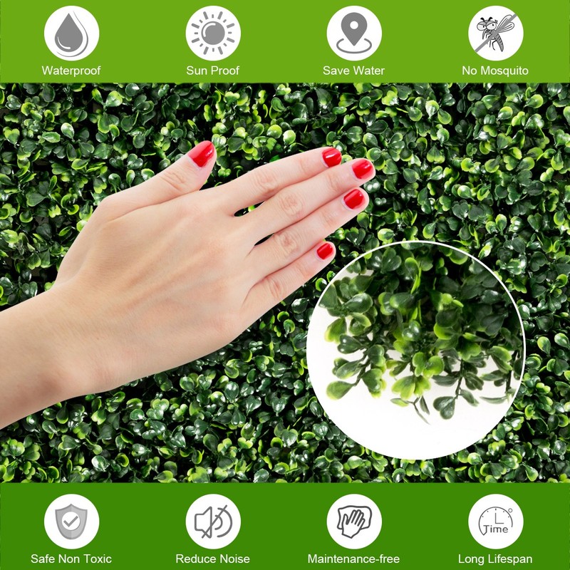 12 PCS 20"x20" Artificial Boxwood Plant Wall Panel Hedge Privacy Fence Green gallery
