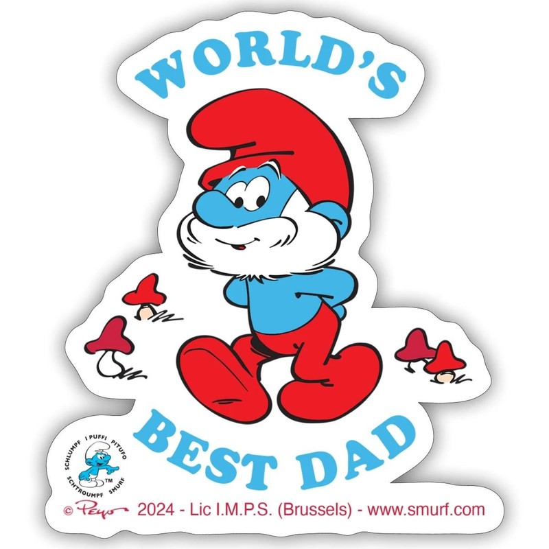 The Smurfs Papa Smurf World’s Best Dad Sticker, max. 4 x 4″
