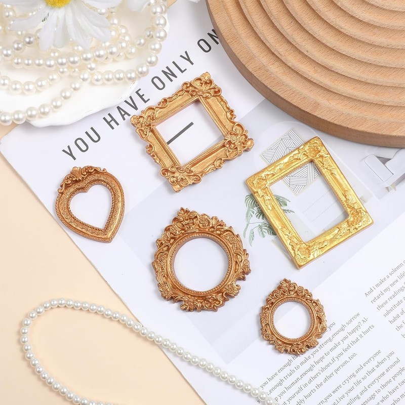 9PCS Mini Gold Frames, Small Gold Picture Frames, Oval Rectangle Antique Resin gallery