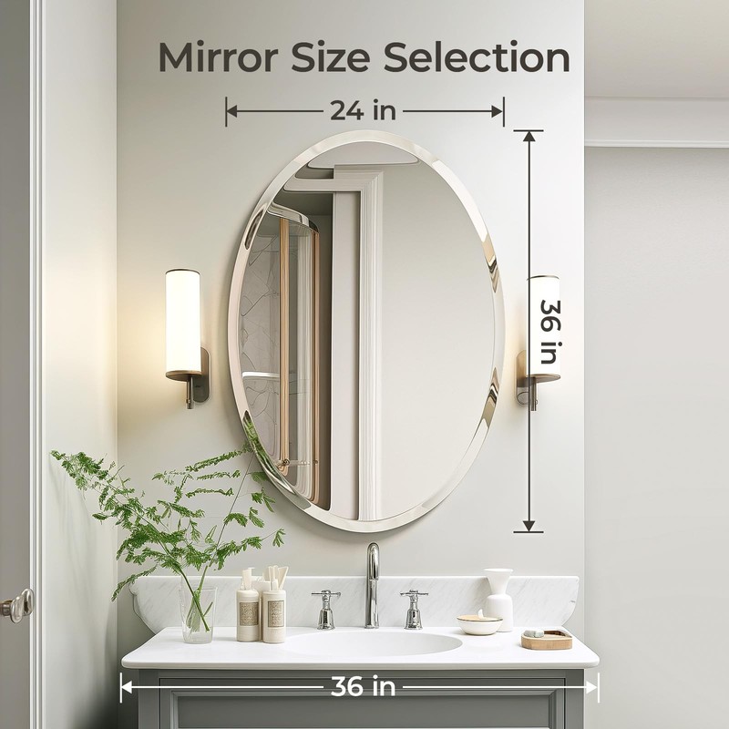 24x36In Frameless Oval Wall Mirror Bathroom Vanity Mirror Beveled Edge Decor US gallery