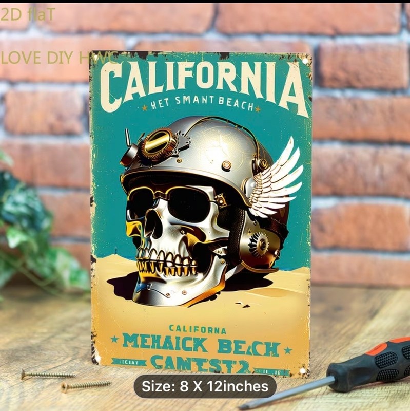 Vintage California Beach Wall Art- motorcycles- 8×12- NEW