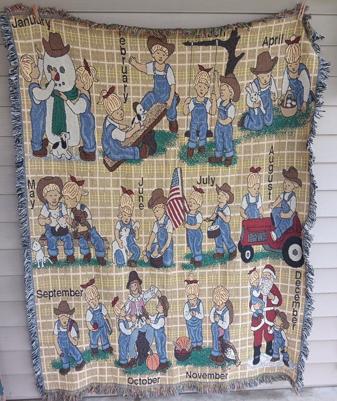 Vintage Y2K Home Interiors Denim Days All Through The Year Throw. 72″L X 52″W