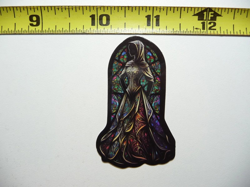 MEDIEVAL WOMAN SMALL STICKER DECAL STAINED GLASS STYLE BEAUTIFUL COLORS
