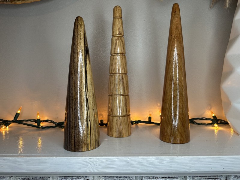 3 Hand Crafted Wood Turned Rustic Trees Mixed Wood Turned Table Top Tree NEW gallery