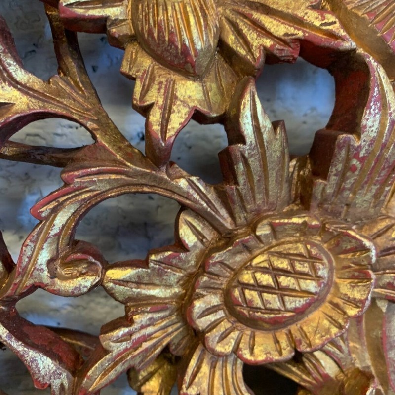 Decorative panel wall art headboard ornate wood brown red gold gallery