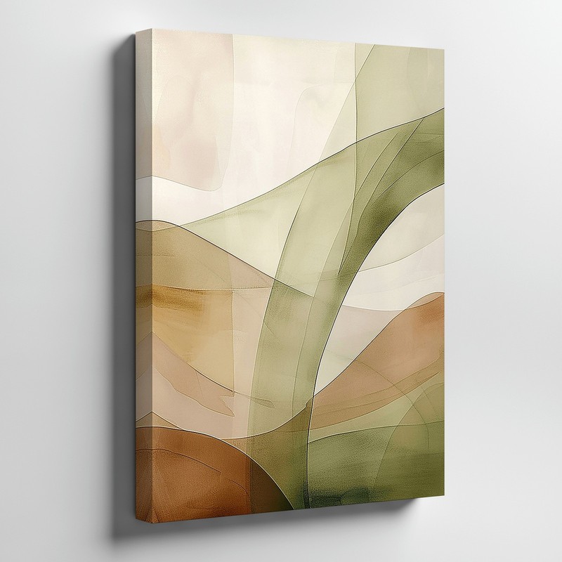 Modern Abstract Canvas Wall Art Neutral Brown Green Minimalist Home Decor Print