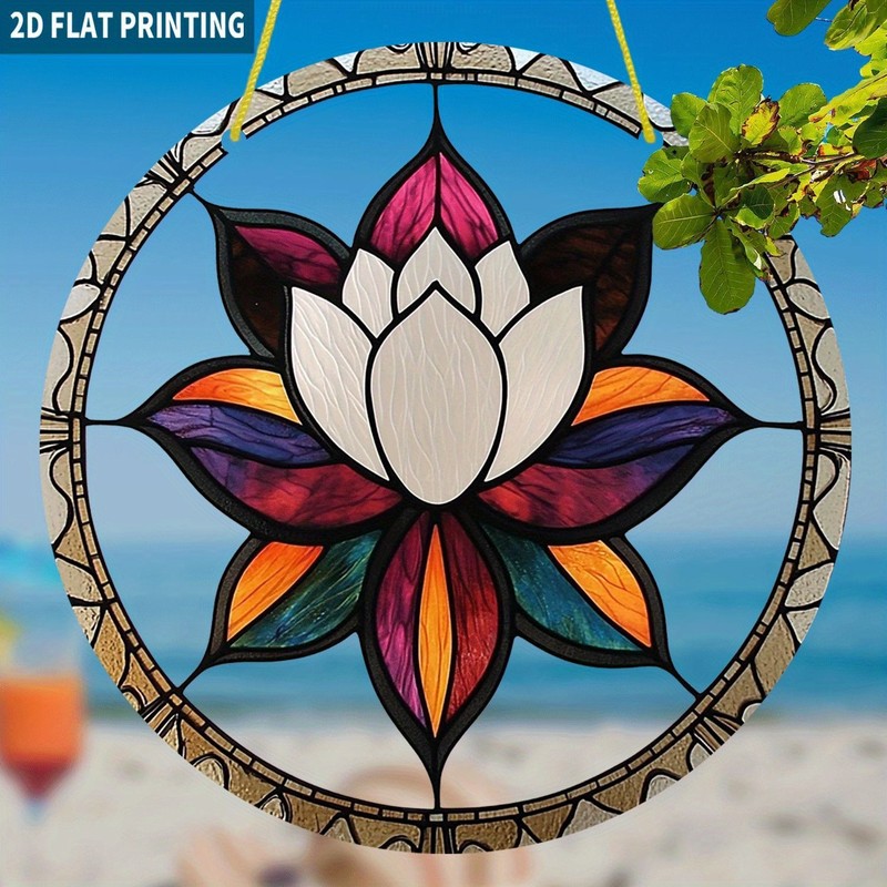 Spiritual Multicolor Lotus Flower Stained Glass Effect Acrylic Hanging Decor