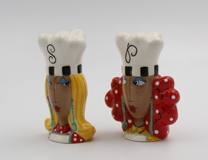 Ceramic African American Lady Chef Salt and Pepper Shakers, Home Décor, Gift for gallery