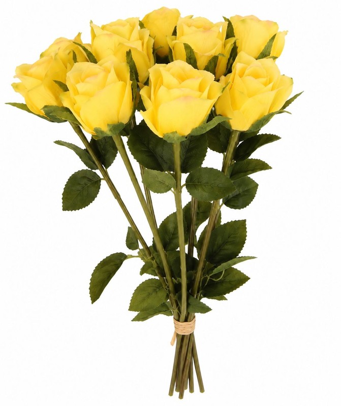 Yellow Artificial Roses 12 Stems Faux Silk Rose Bouquet Small Roses Wedding Flow
