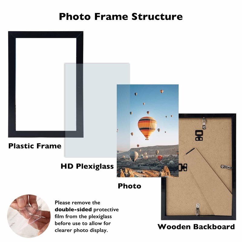 5x8 Black Picture Frame Wall or Tabletop w/ Shatter Resistant Plexiglass gallery