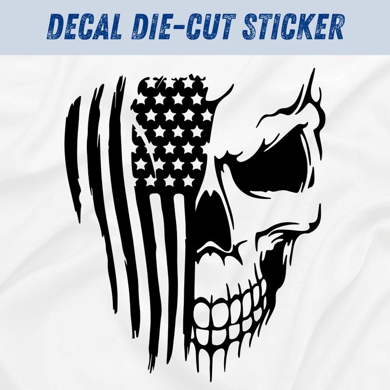 Distressed Skull America Flag Skeleton Vinyl Car Decal Sticker USA Truck Window