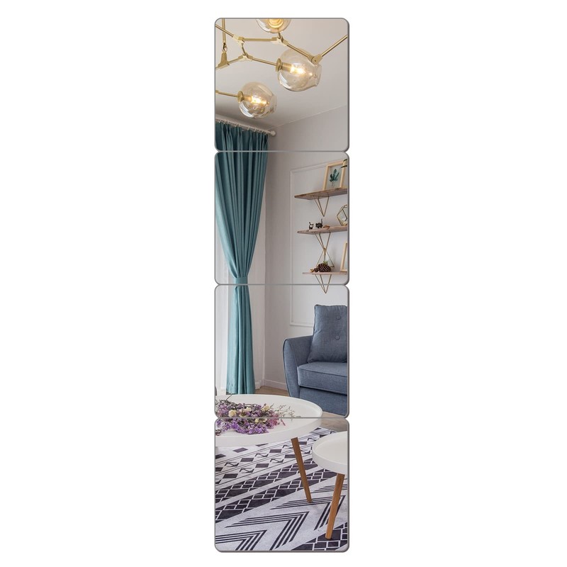 JEOYOO Wall Mirror Full Length, on Door 8″X8″X0.08″, 4 Pcs, Acrylic, Silver