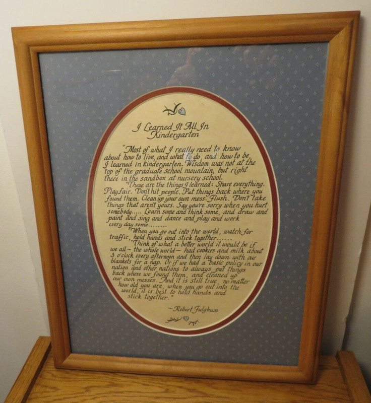 I Learned It All In Kindergarten Framed Artwork Glass 15-1/2″ x 12-1/2″ Fulgham