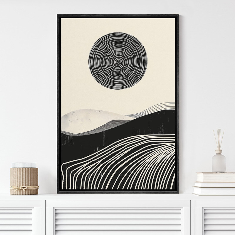 Wall26 Swirling Lines and Soft Hills Abstract Canvas Print Framed Wall Art gallery