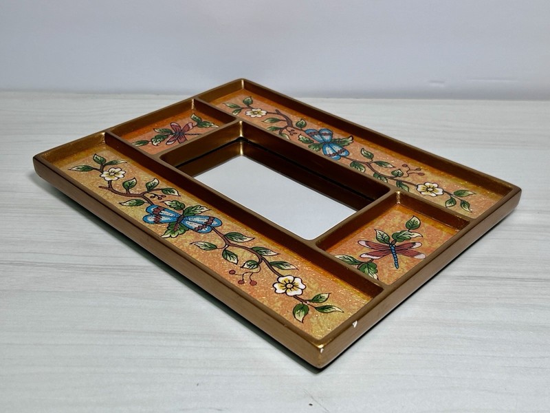 Hand Painted FLORAL DRAGONFLY Peruvian Wood Mirror Glass Reverse Painted Glass gallery