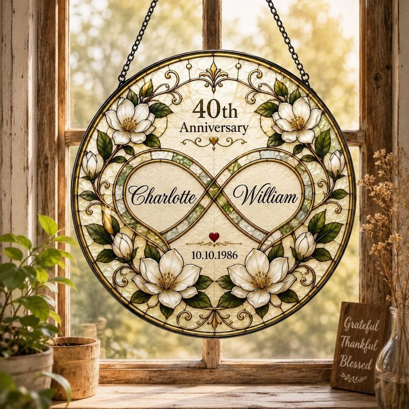 Personalized Anniversary Gift for Couple Glass Suncatcher, Wedding Anni Gift gallery