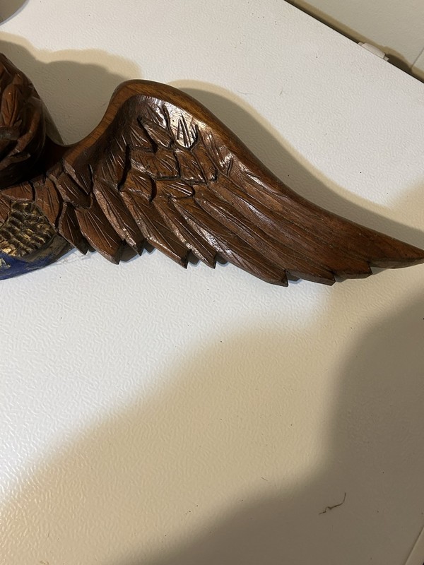 Hand Carved Wood Eagle Wall Plaque Americana Folk Art Patriotic Flag 27 1/2” gallery