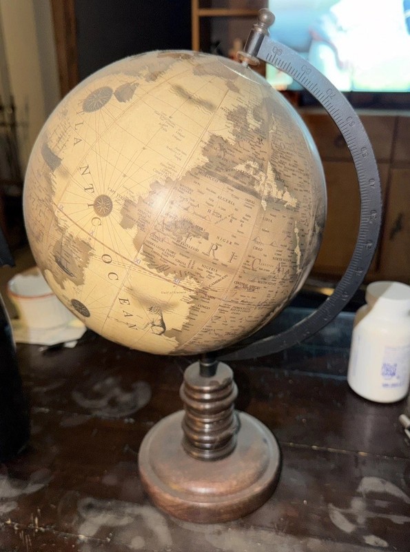 Rustic Antique Style Cream & Grey Globe – Decor – Wood Stand – FREE SHIPPING!