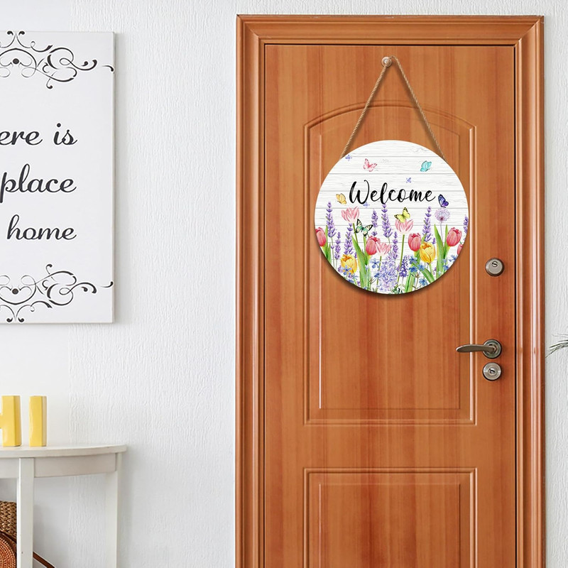 Welcome Spring Summer Tulip Flower Front Door Sign Spring Door Decorations Flora gallery