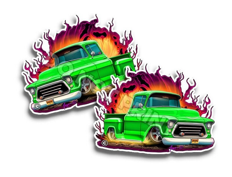 GREEN 1957 Chevy Pickup Classic Vinyl DECALS Wall Murals C35505 LARGE Decal