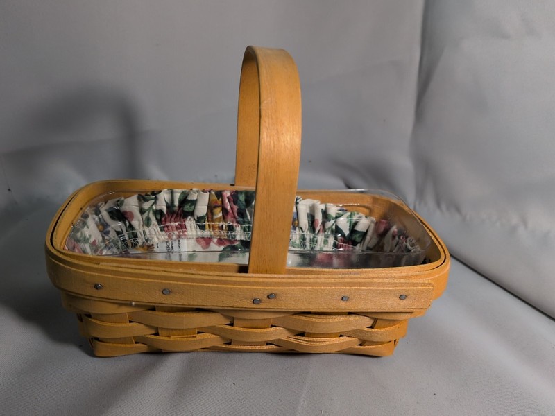 Longaberger 2000 Century Celebration small basket w/ floral lining and protector gallery