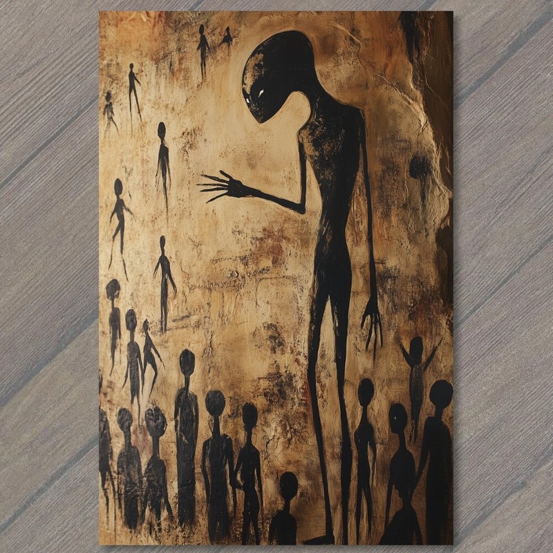 Art Print Alien Silhouette Tall Beings Ancient Cave Unique Wall Strange Unusual