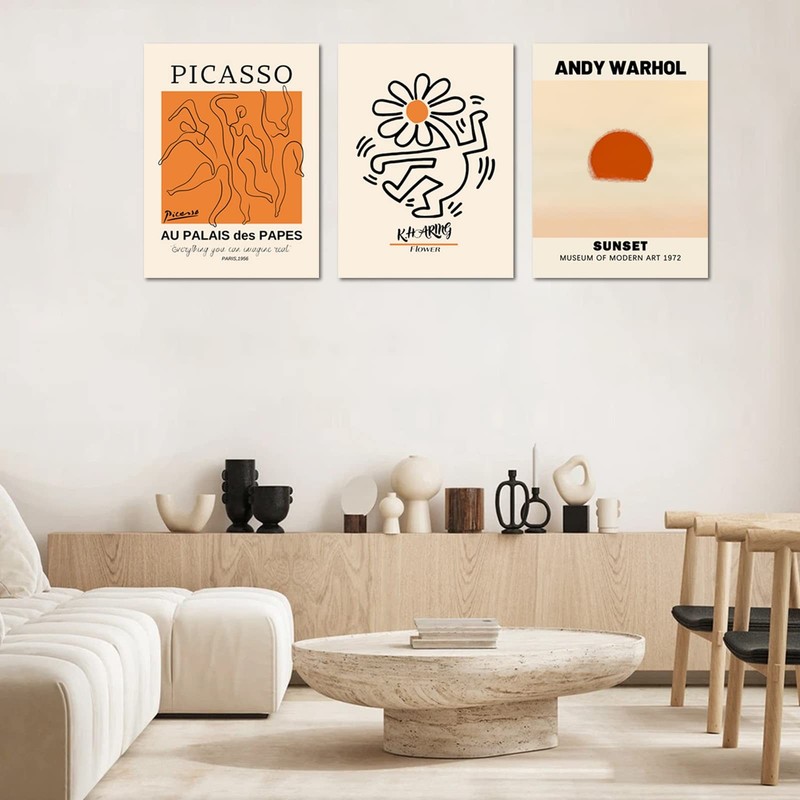 Abstract Wall Art Prints Set of 3, Framed Canvas Wall Art Geometric Line Suns... gallery