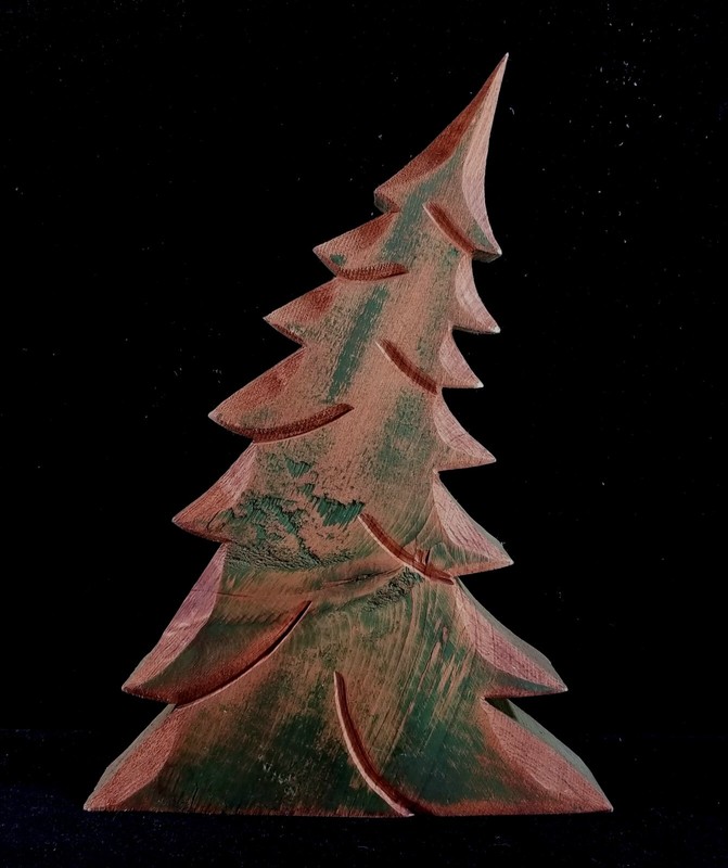 Green Painted 10" Carved Wood Leaning Pine Tree Decoration Xmas & Other 10x7x1.5 gallery