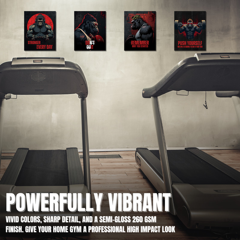 Motivational Gorilla Gym Poster Set Workout Wall Art Print for Home Fitness Room gallery