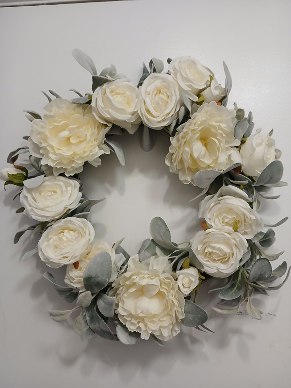 Gorgeous English White Roses & Sage Door Wreath 17" Flower Elegant Summer Spring gallery