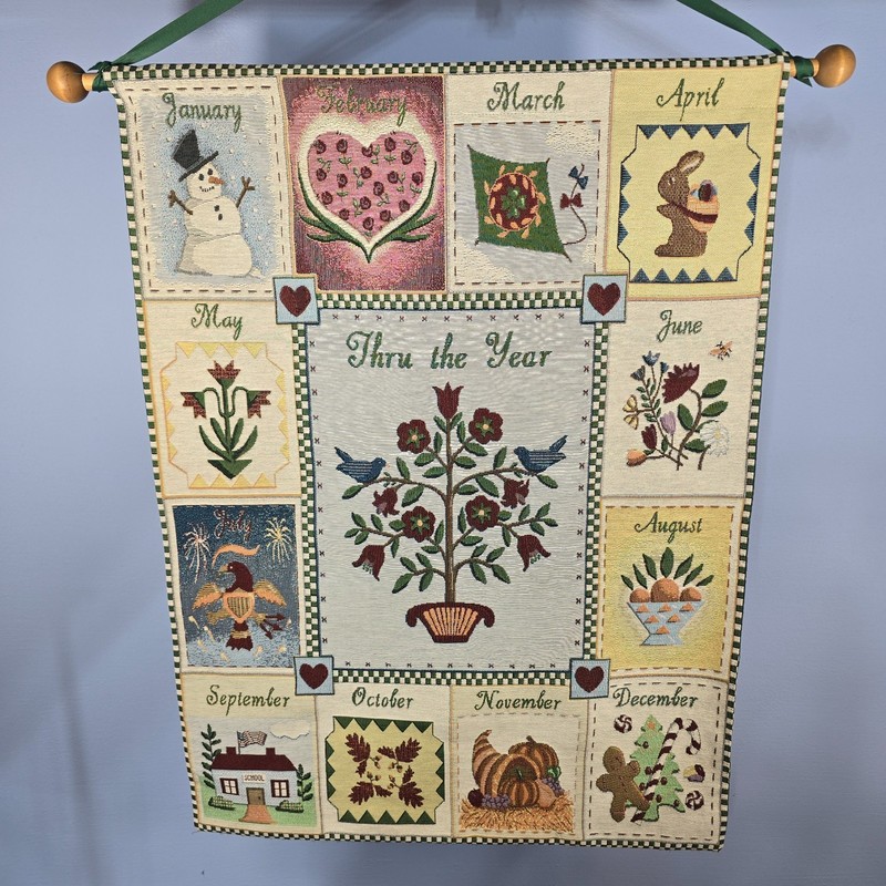 Wall Tapestry Thru The Year 25 1/2" wide X 35" tall w/ 31" Wood Dowel