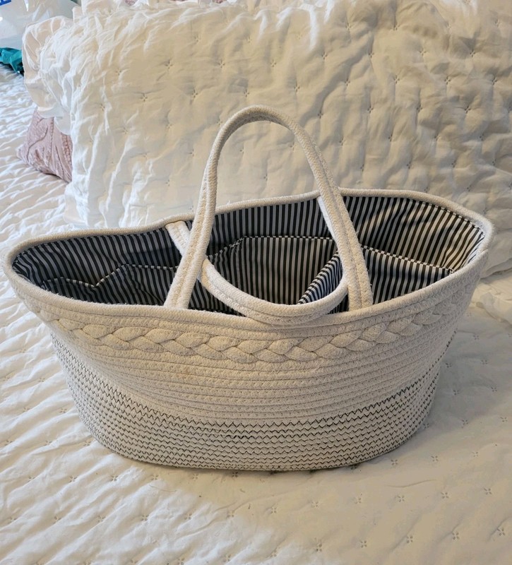 Multicolor 3Compartment Decorative Braided Basket With Handles And Inside Liner