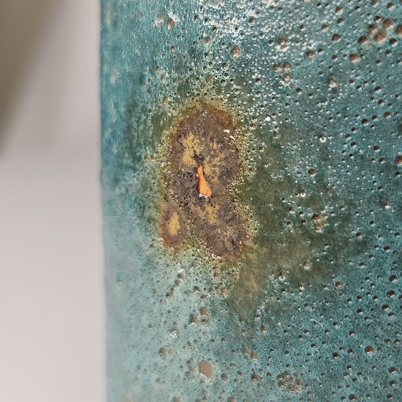 Crate & Barrel CB2 Turquoise 6" Bud Vase Crude Brutalist Rustic Blue Green Metal gallery
