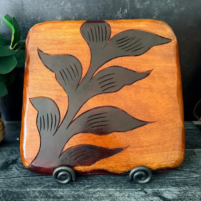 Vintage Haitian Folk Art Carved Wood Tray - Relief Sculpture gallery