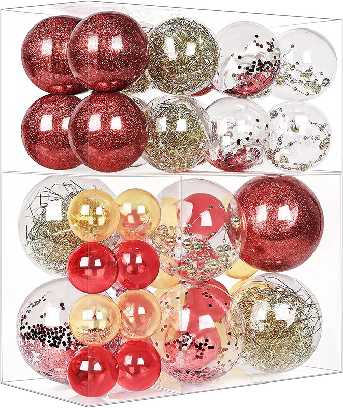 Shareconn 46Pcs Christmas Balls Ornaments Set, Shatterproof Plastic Clear Decora