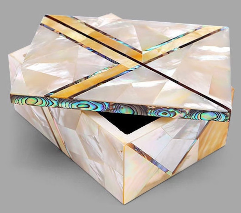 4″x3″x2″ Marble Jewelry Box, Mother Of Pearl Handmade Mosaic Pauashell Work Art